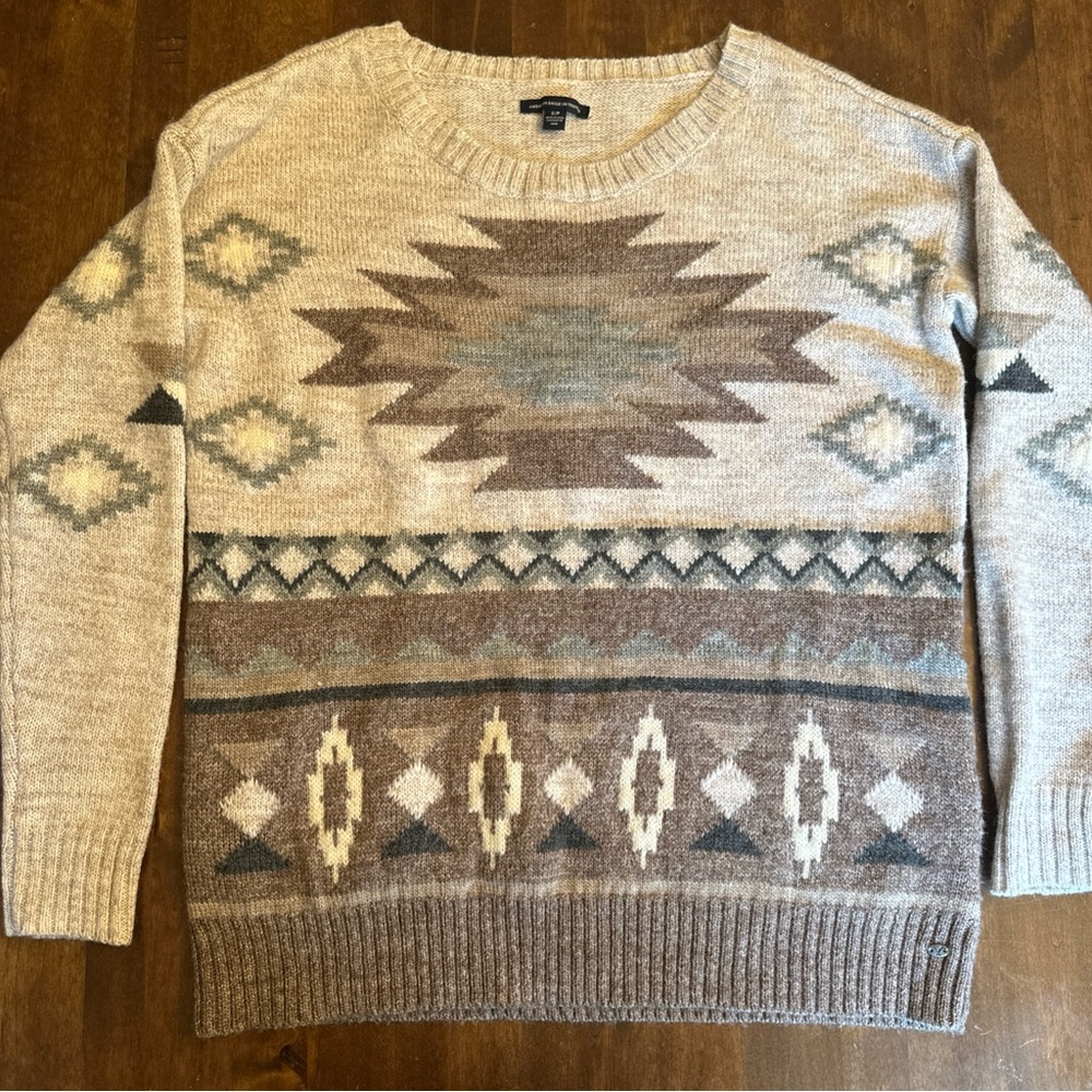 American Eagle Sweater Size Small Aztec Tribal‎ Boho Festival Earthy Brown